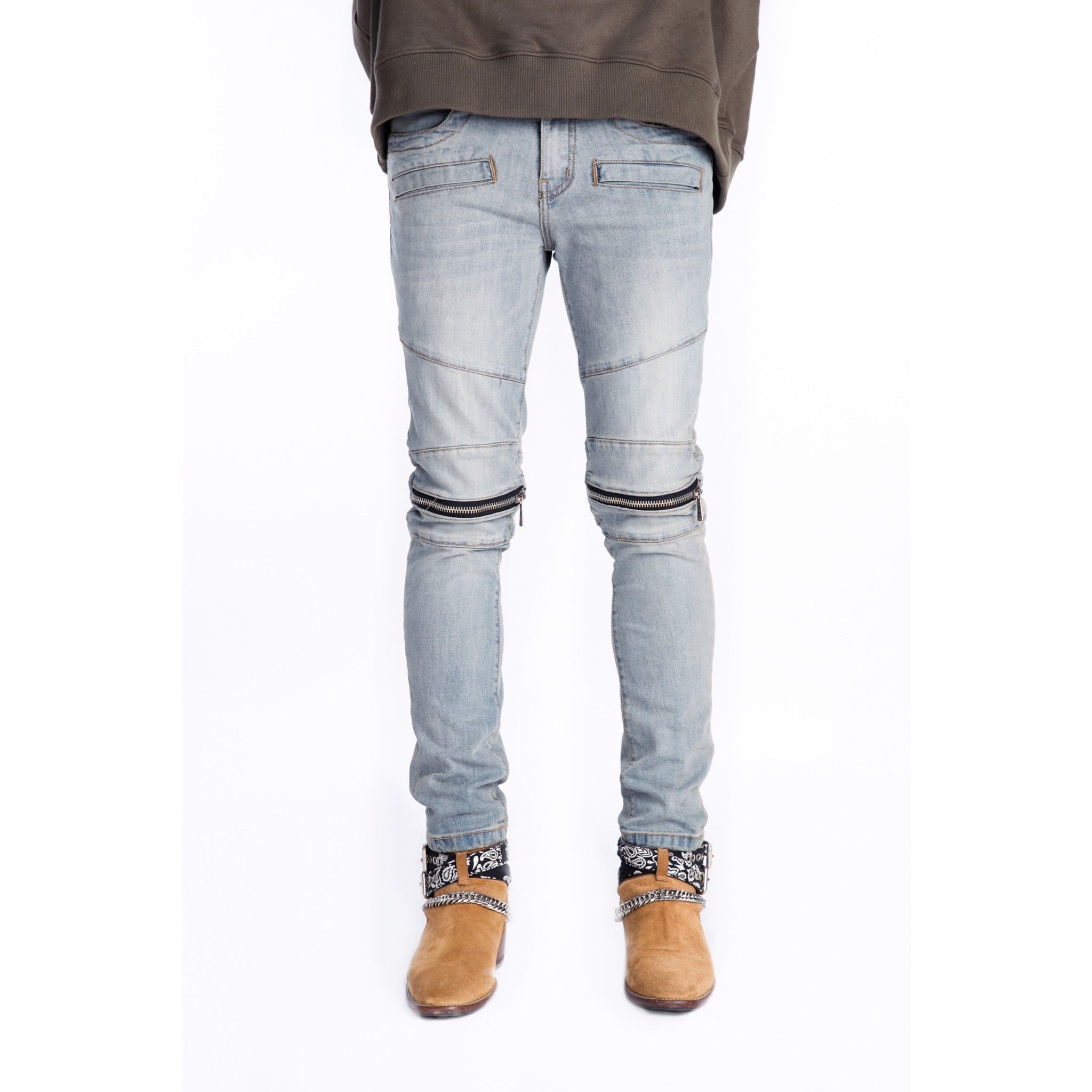 Light Blue Biker Jeans