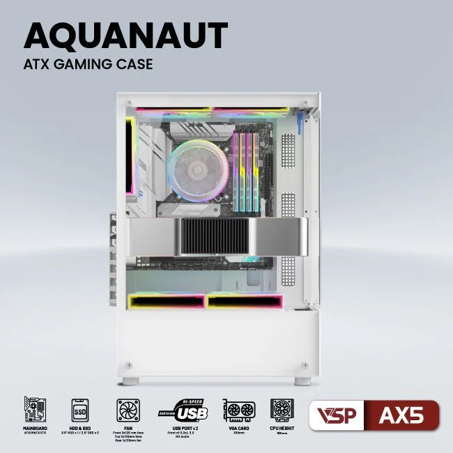 Vỏ Case VSP Aquanaut AX5 White (Mid Tower, ATX)