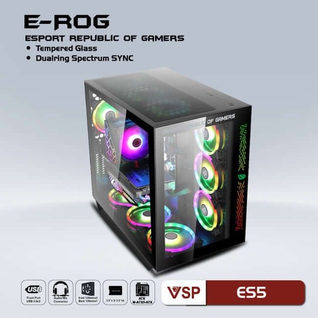 Vỏ Case VSP ESPORT ROG ES5 Gaming (4 Fan) Đen