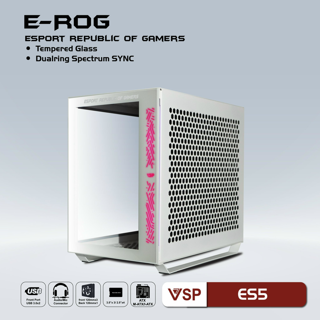 Vỏ Case VSP ESPORT ROG ES5 Gaming (4 Fan) Trắng