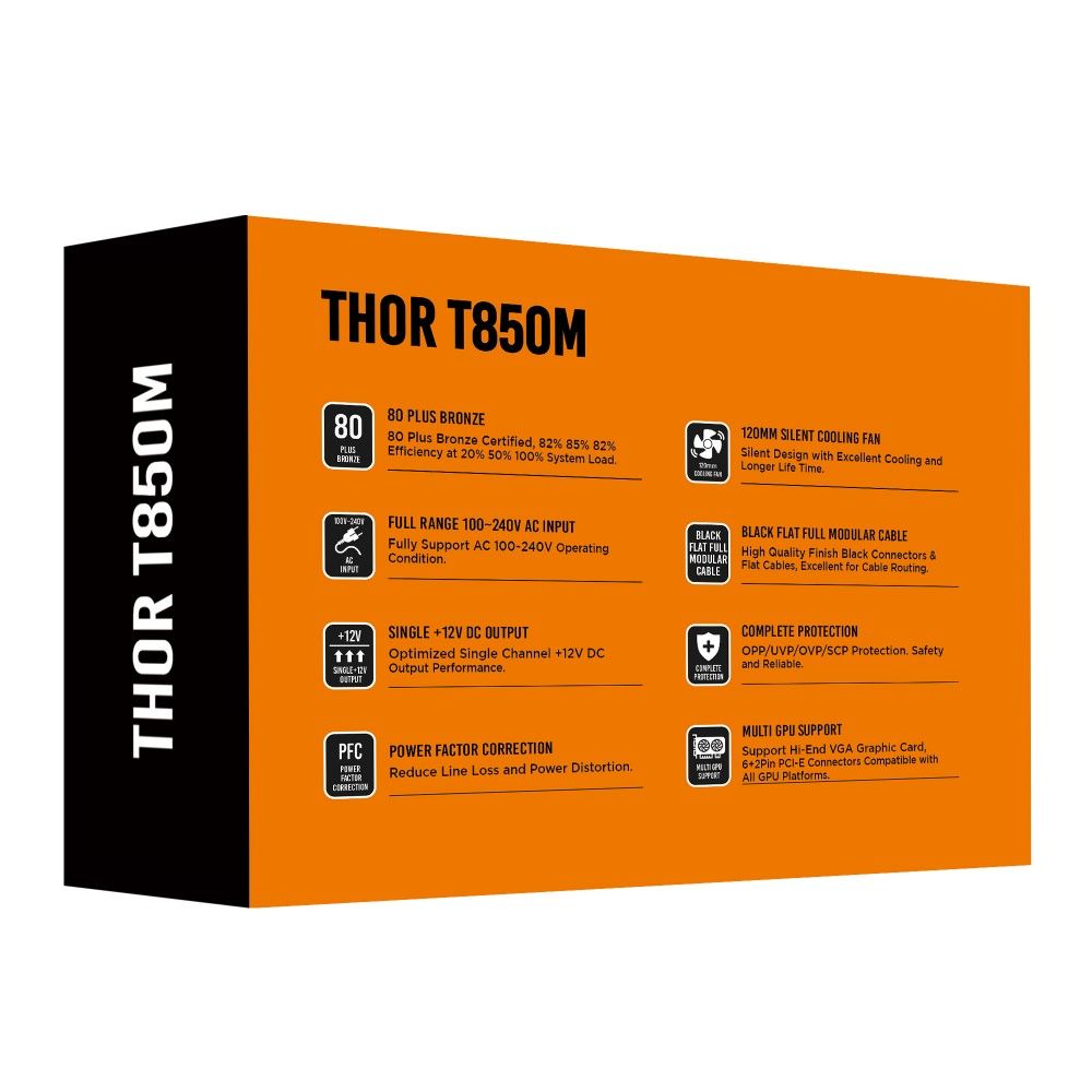 Nguồn XIGMATEK THOR T850M 850W (EN40351) - 80PLUS BRONZE, FULL MODULAR, 100% CÁP DẸT ĐEN