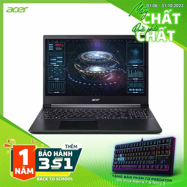 Laptop Acer Gaming Aspire 7 A715-43G-R8GA (NH.QHDSV.002) (R5 5625U/8GB RAM/512GB SSD/15.6 inch FHD 144Hz/RTX3050 4G/Win11/Đen)