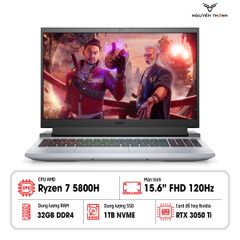 Laptop Dell Gaming G15 5515 (Ryzen 7-5800H, RAM 32GB, SSD 1TB, VGA RTX 3050Ti, 15.6” FHD 120Hz)