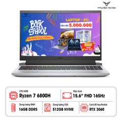 Laptop Dell Gaming G15 5525 (Ryzen 7-6800H | 16GB | 512GB | RTX 3060 6GB | 15.6 inch FHD 165Hz | Xám)