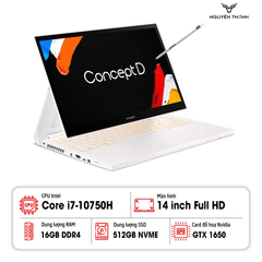 Laptop Đồ Họa Acer ConceptD 3 Ezel (i7-10750H | RAM 16GB | SSD 512GB | GeForce GTX 1650 Max-Q | 14' FHD IPS Touch | Win 10)