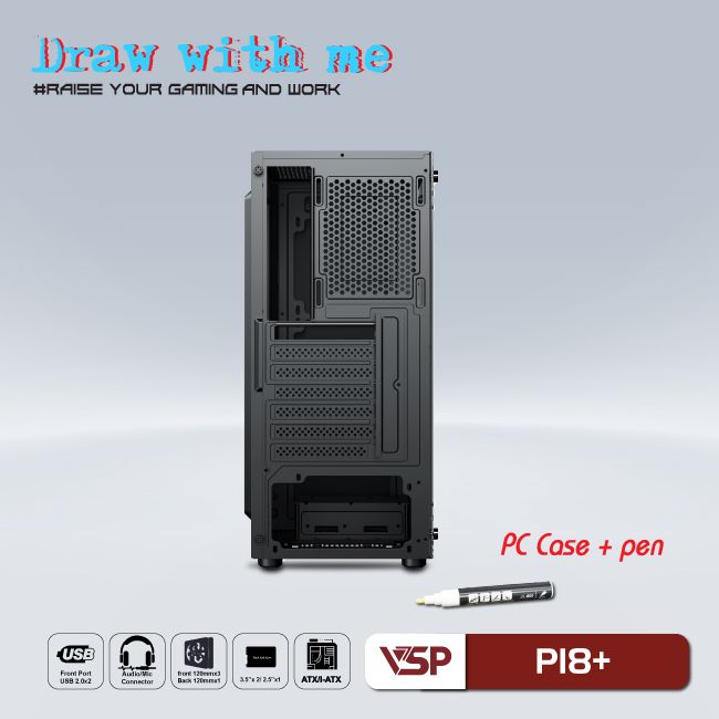 Case gaming kèm bút vẽ dạ quang P18+ (3 Fan)