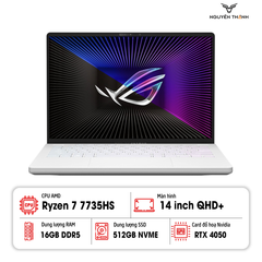 Laptop Asus Gaming ROG Zephyrus GA402N (Ryzen 7 7735HS/ Ram 16GB/ SSD 512GB/ RTX 4050 6GB/ 14 inch/ Trắng)