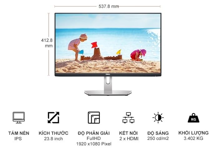 Màn hình Dell S2421H (23.8inch/FHD/IPS/75Hz/8ms/250nits/HDMI+Audio/Freesync/Loa)