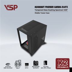 Vỏ case VSP X2 AQUANAUT PREMIUM GAMING M-ATX (ĐEN) Tặng 5 Fan + Hub điều khiển led