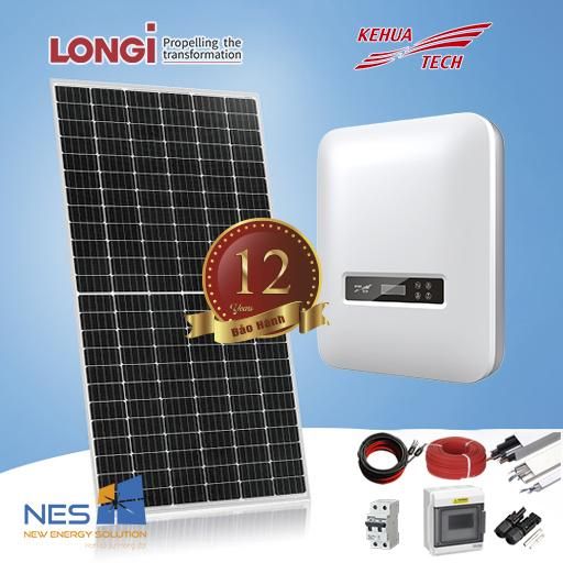 Trọn gói 12 tấm pin mặt trời Longi Mono Half Cell 445W LR4-72HPH + Inverter Kehua SPI 1 Pha