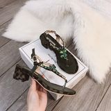 SANDAL XỎ NGÓN ĐÍNH NGỌC DA BÁO D0028E