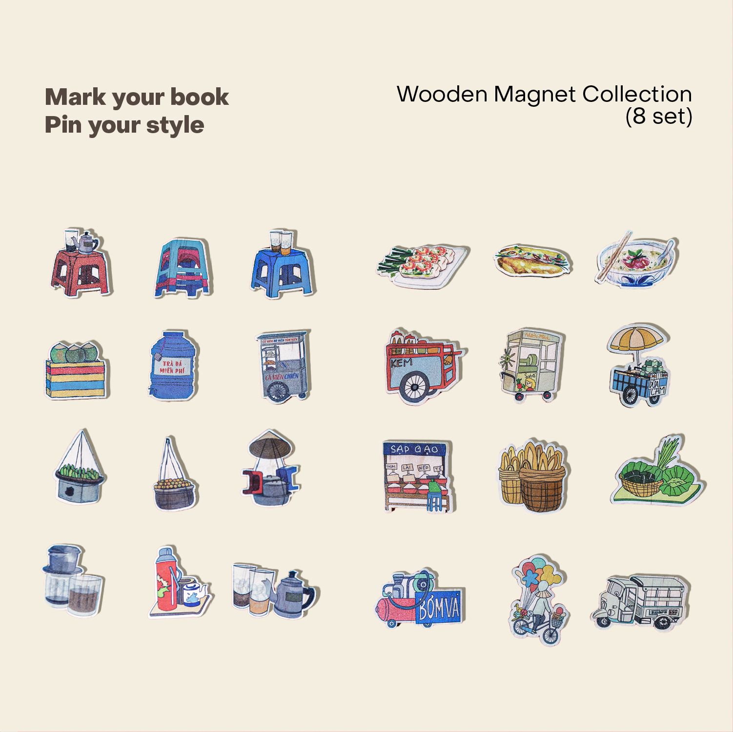 Wooden Magnet - Trà đá, Cà phê, Ấm trà