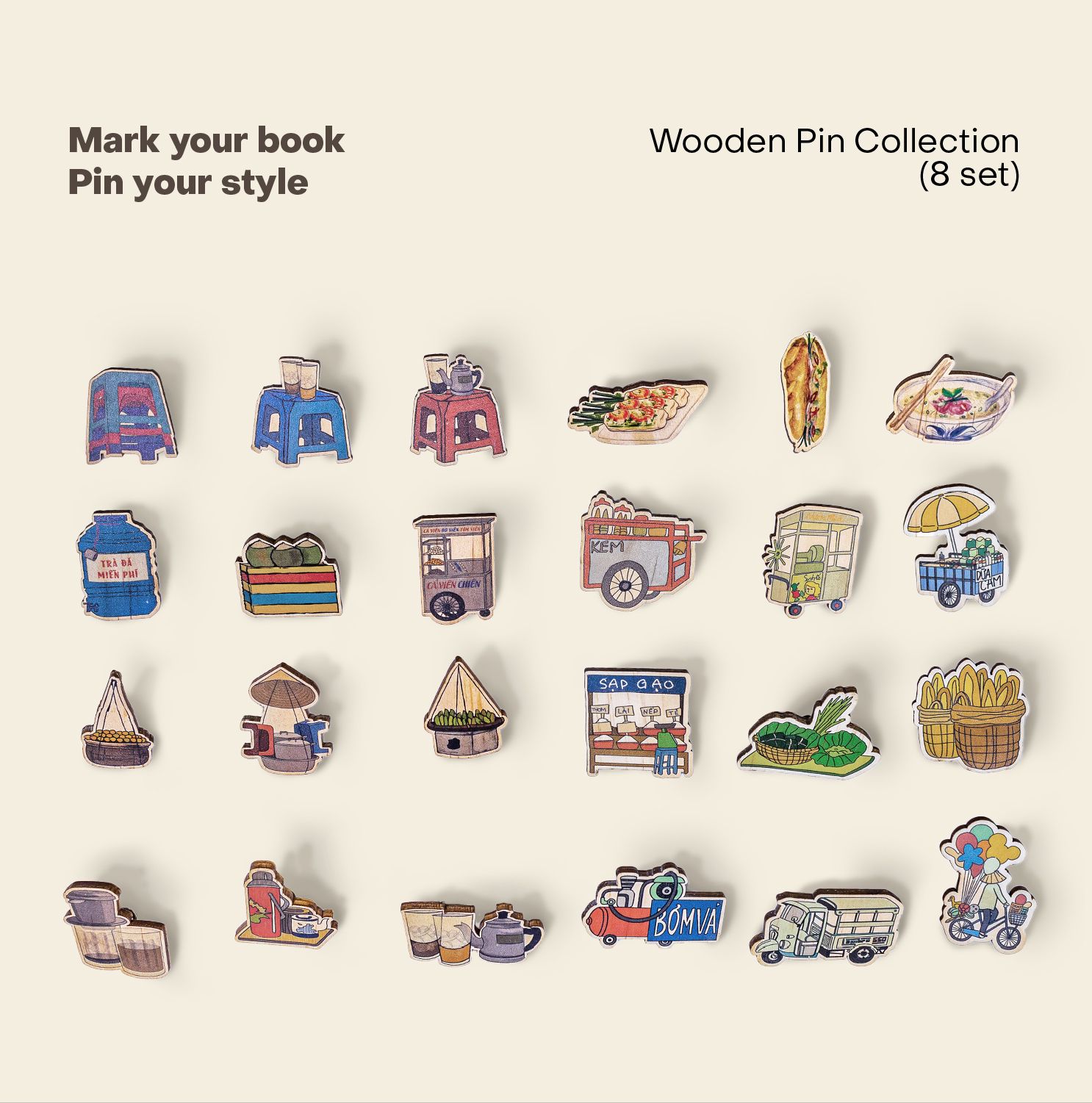 Wooden Pin - Ghế đỏ, Ghế xanh, Ghế 3 màu