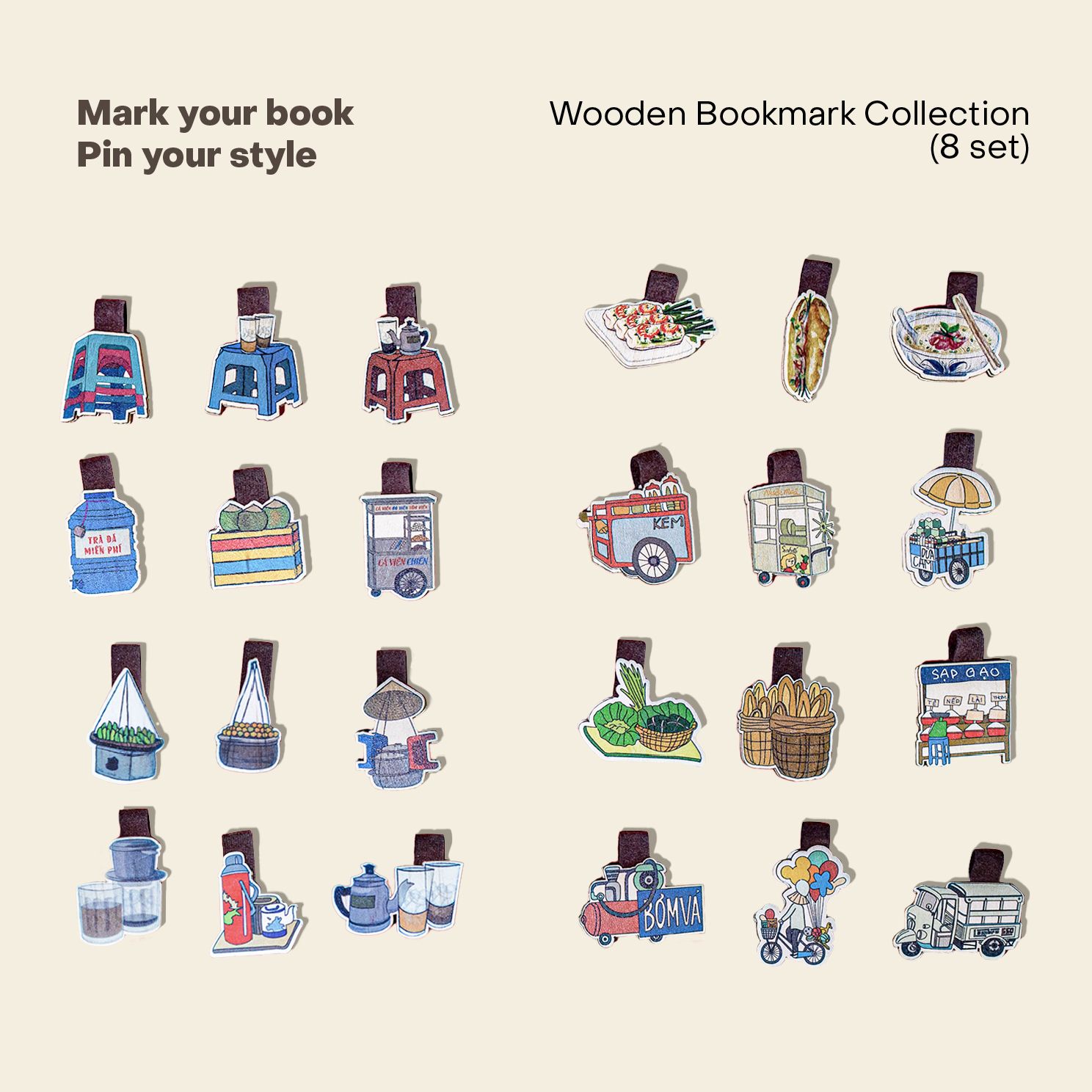 Wooden Bookmark - Trà đá, Dừa, Xe viên chiên
