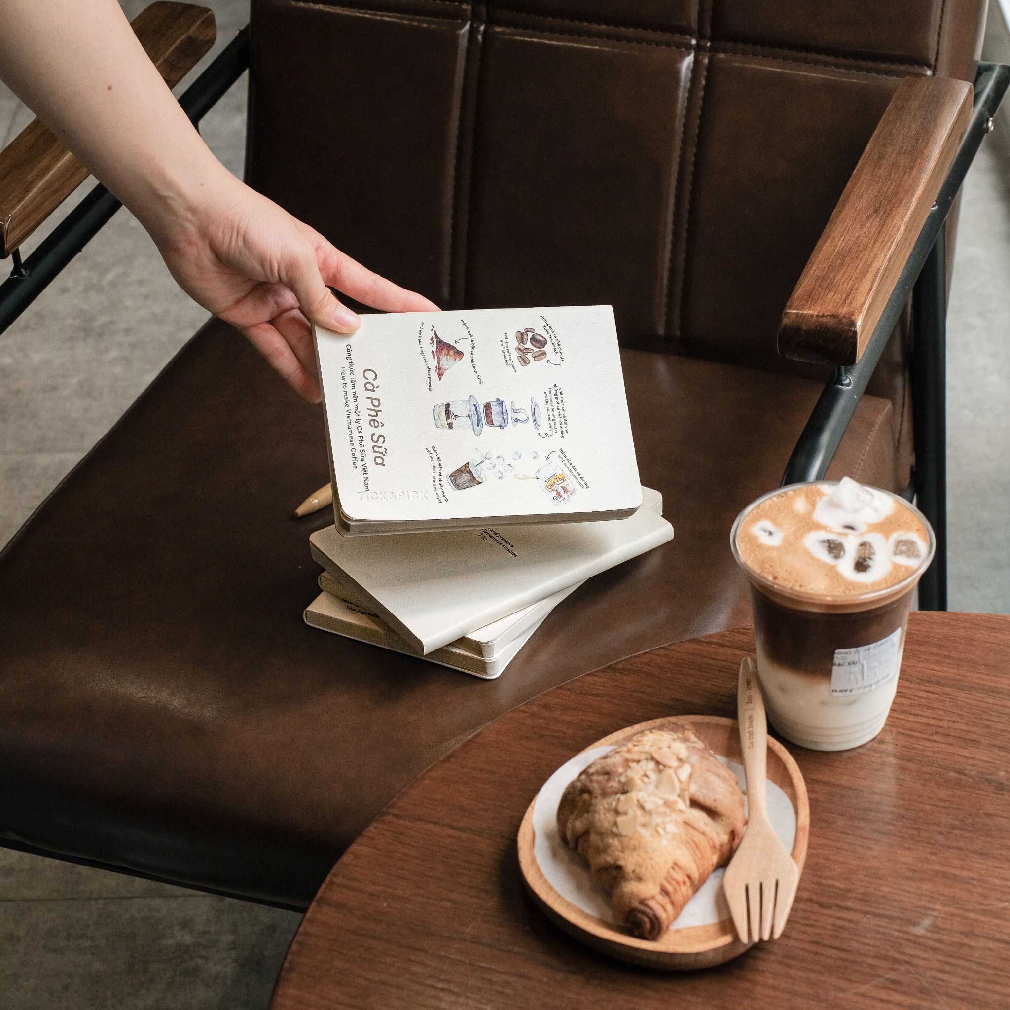 Printed Leather Notebook - Cà phê sữa