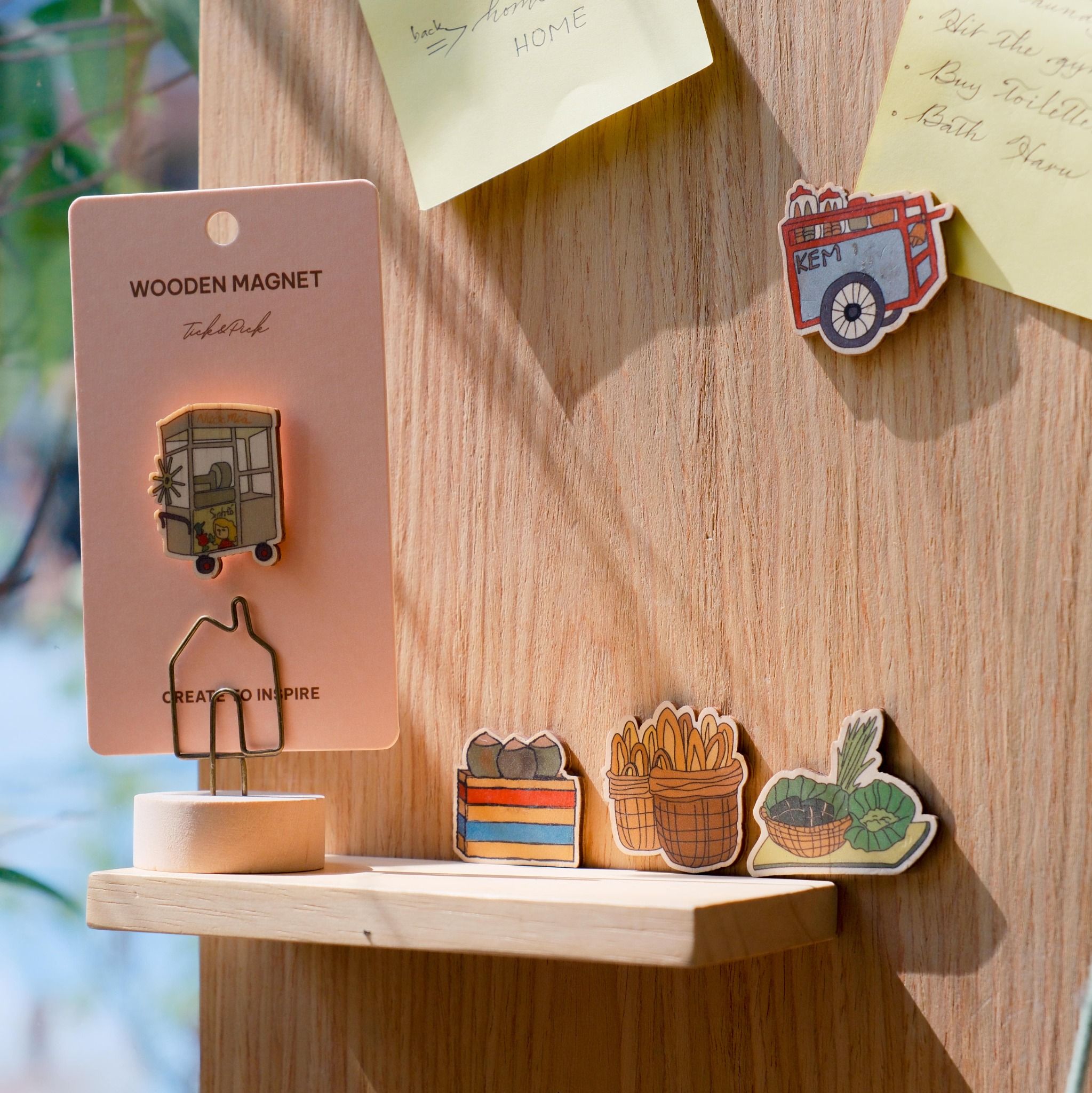 Wooden Magnet - Trà đá, Dừa, Xe viên chiên