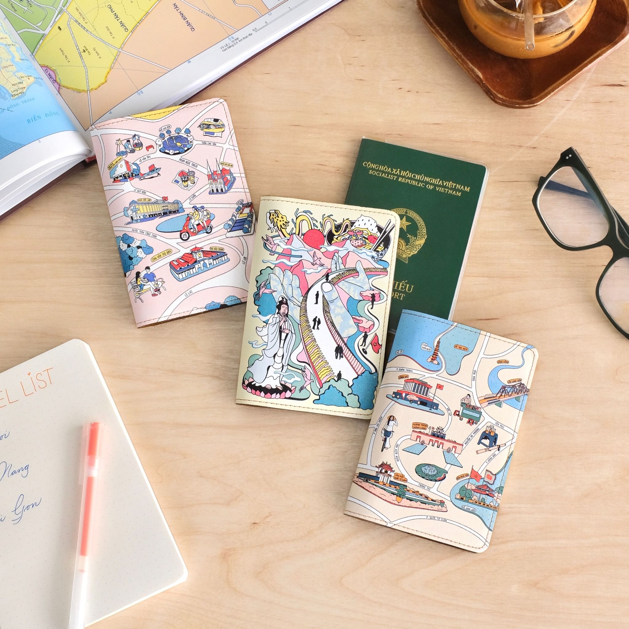 Leather Passport Holder - Saigon Map