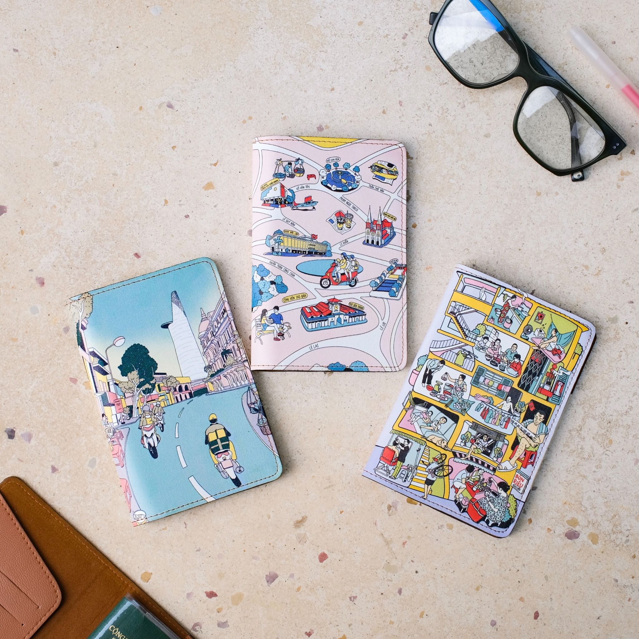 Leather Passport Holder - Saigon Map