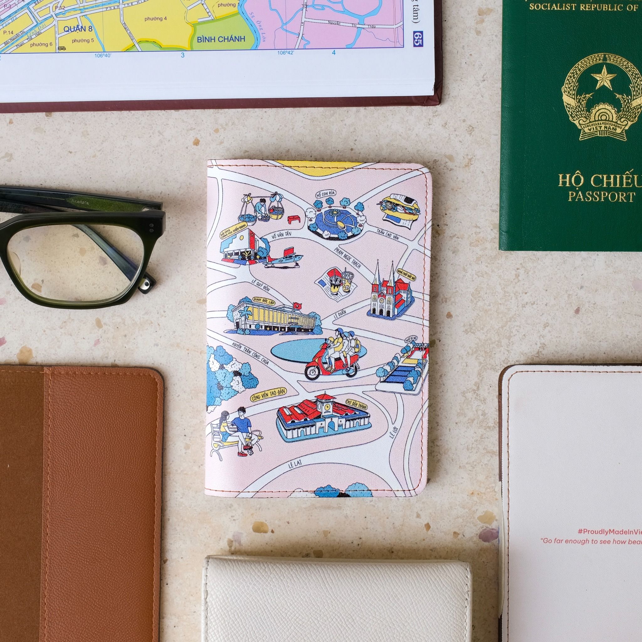 Leather Passport Holder - Saigon Map