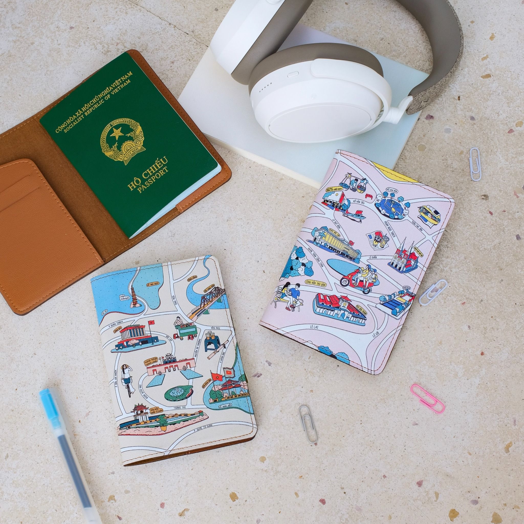 Leather Passport Holder - Hanoi Map