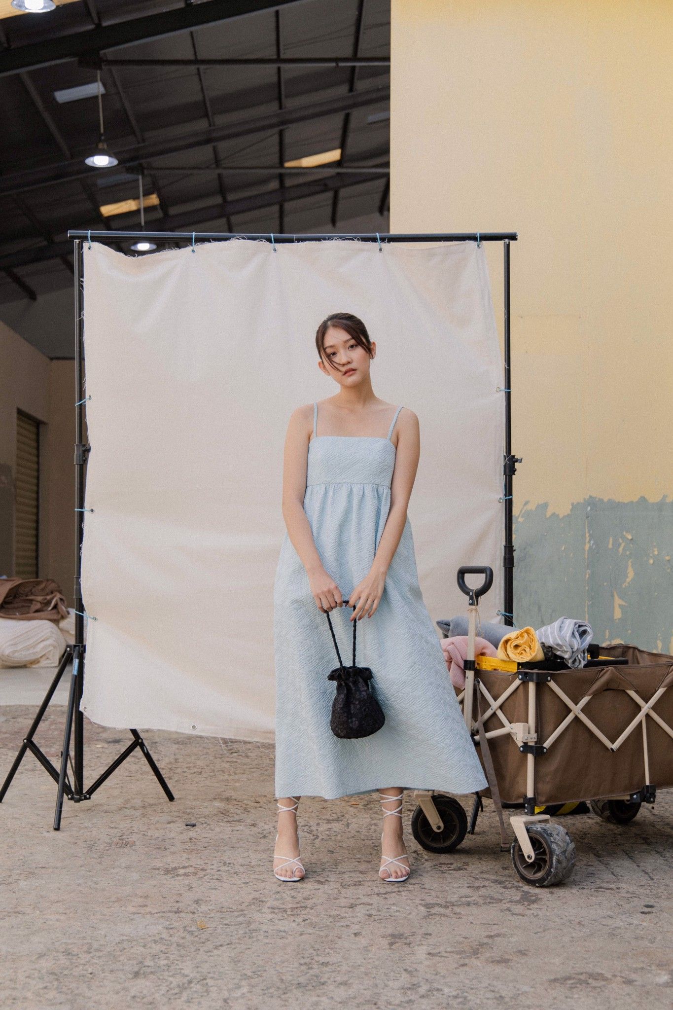 Seersucker Midi Dress - Blue