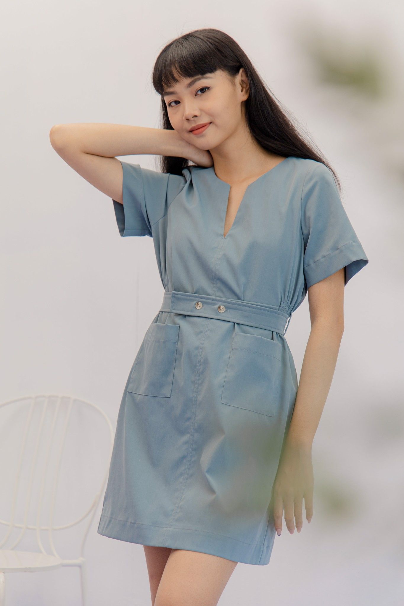 Light Blue Mini Dress With Belt