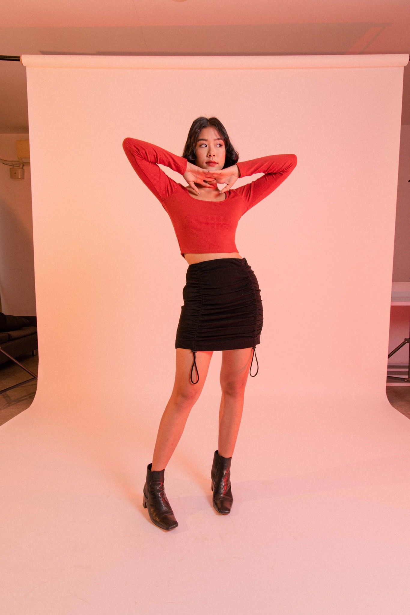 Black Drawstring Mini Skirt