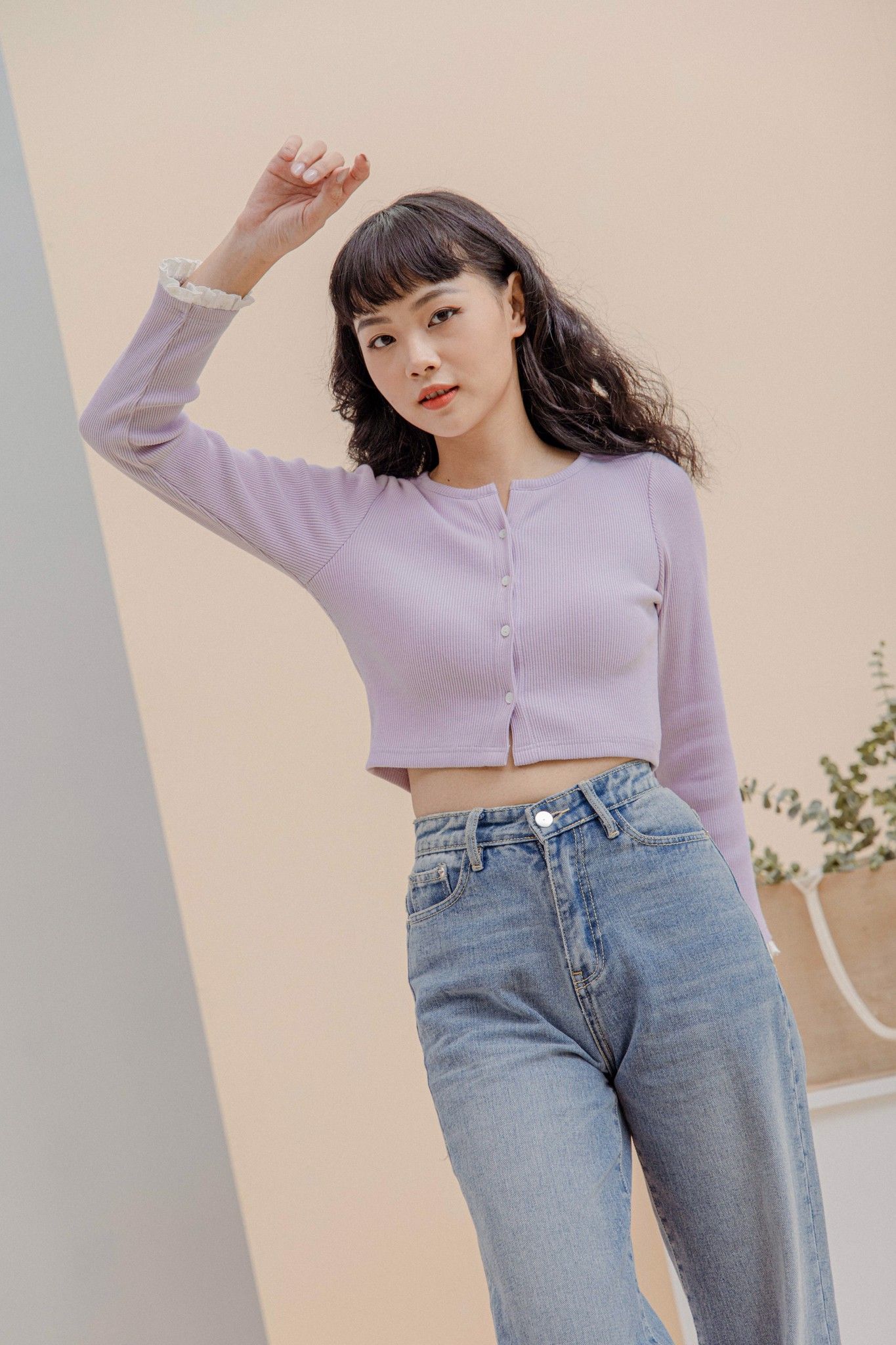 Purple Cardigan With Ruffle