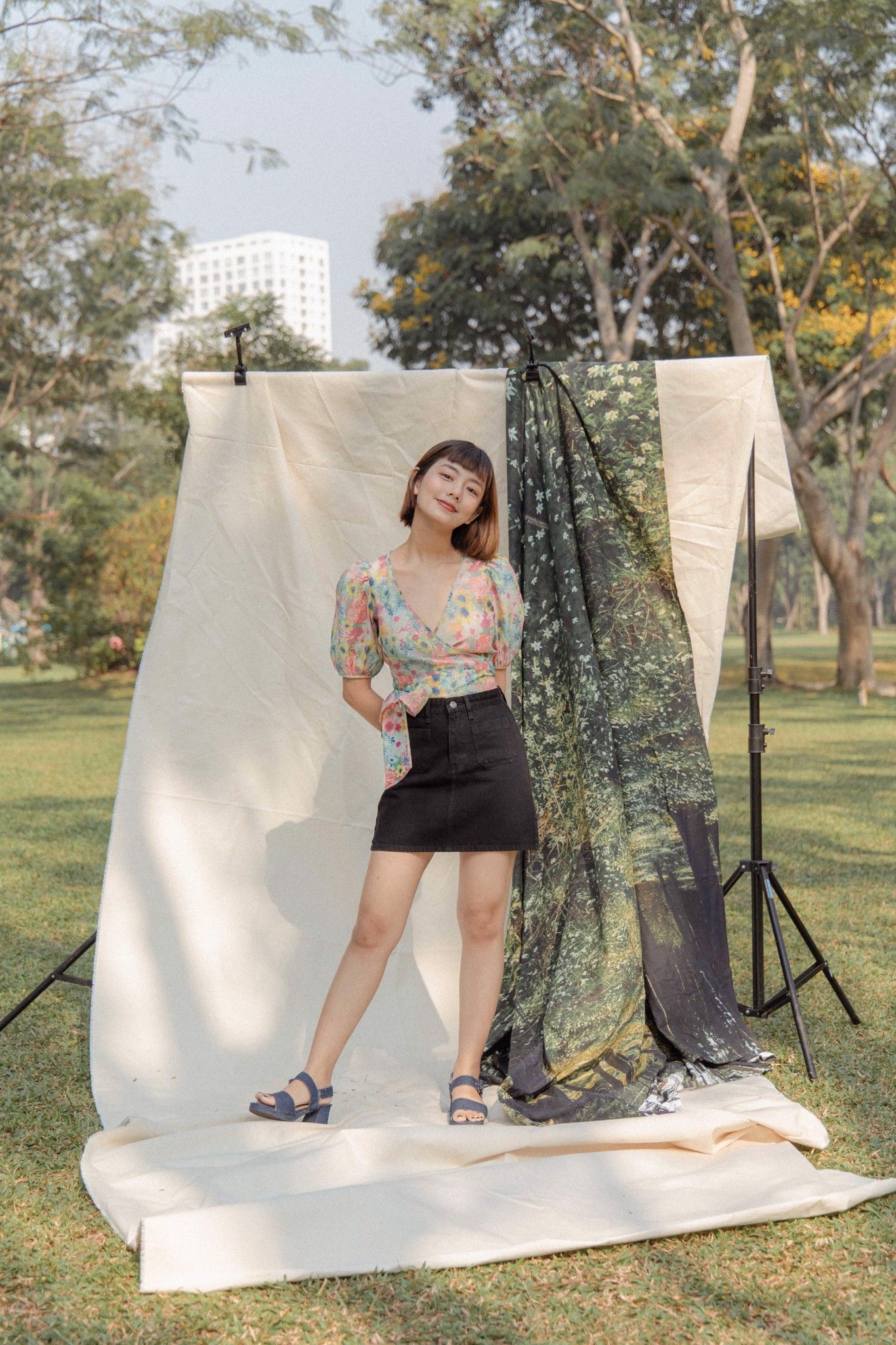 Denim Mini Skirt - Black