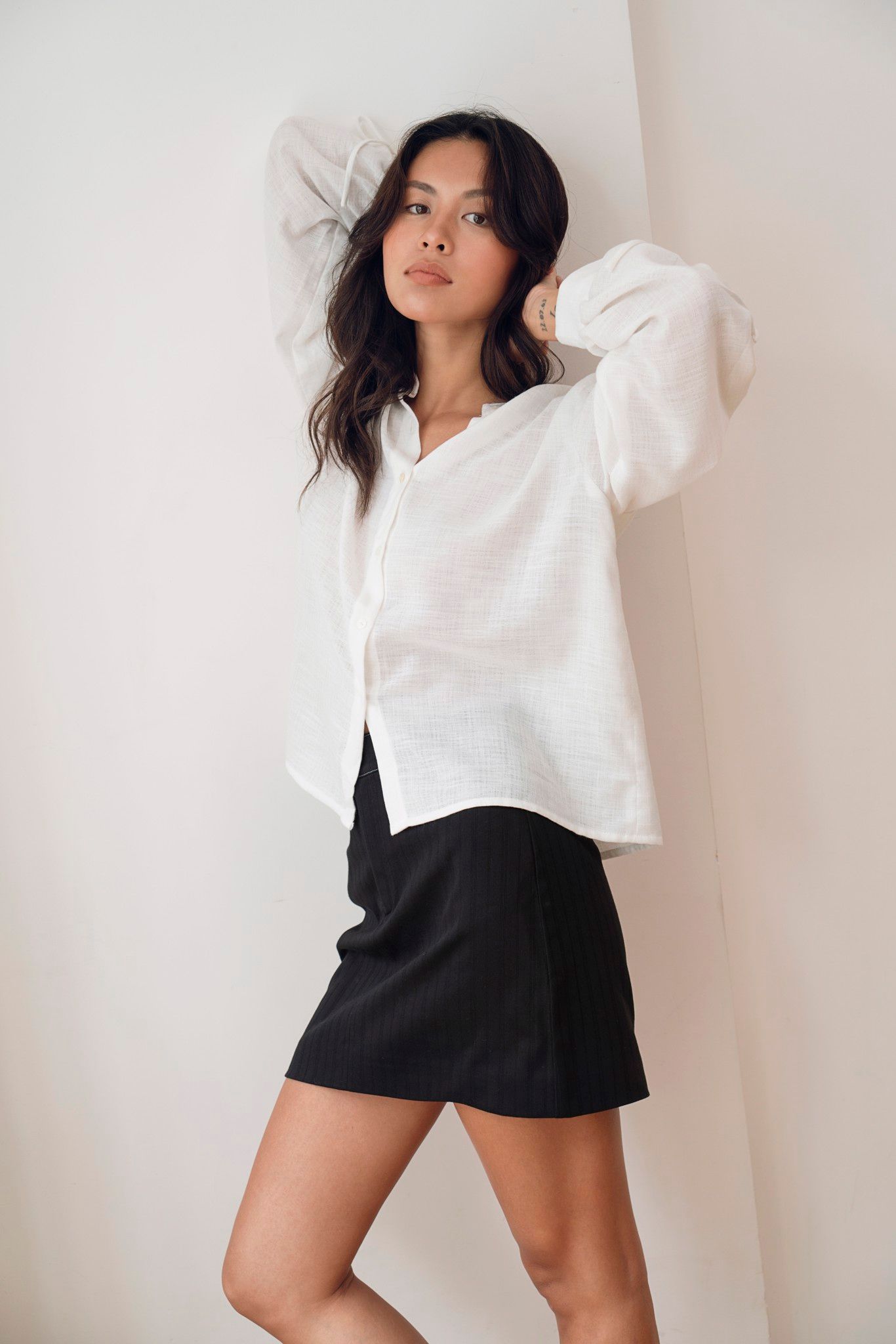 White Drawstring Linen Shirt