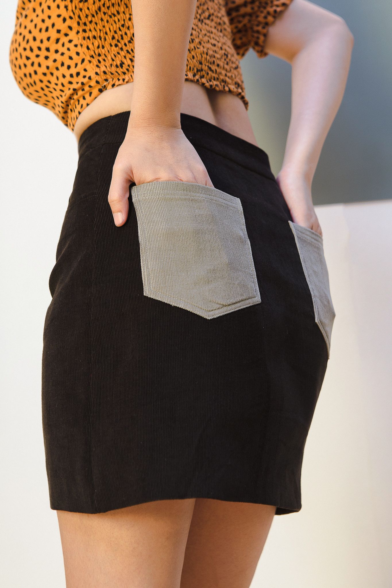 Corduroy Mini Skirt With Back Pockets
