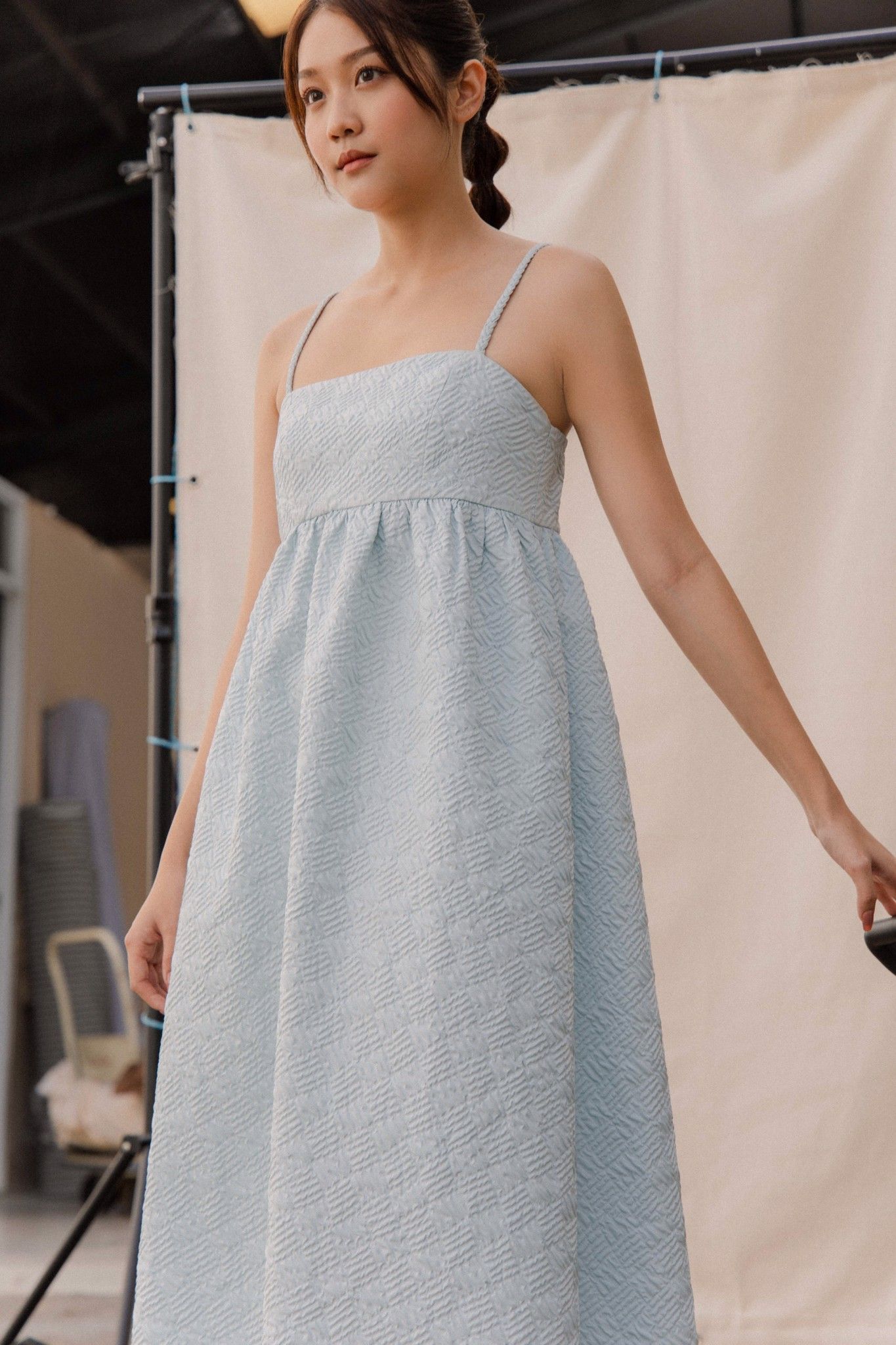 Seersucker Midi Dress - Blue