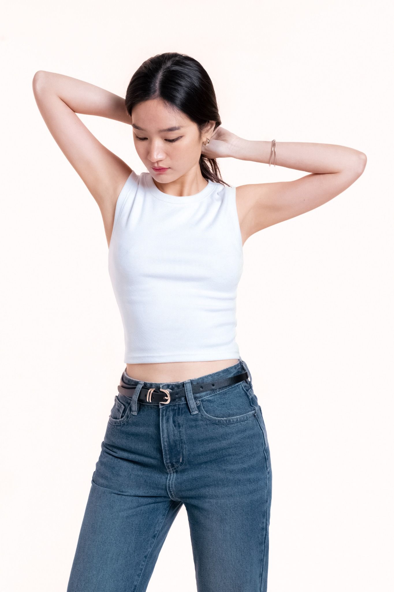  White Fitted Ribbed Cotton Tank Top 