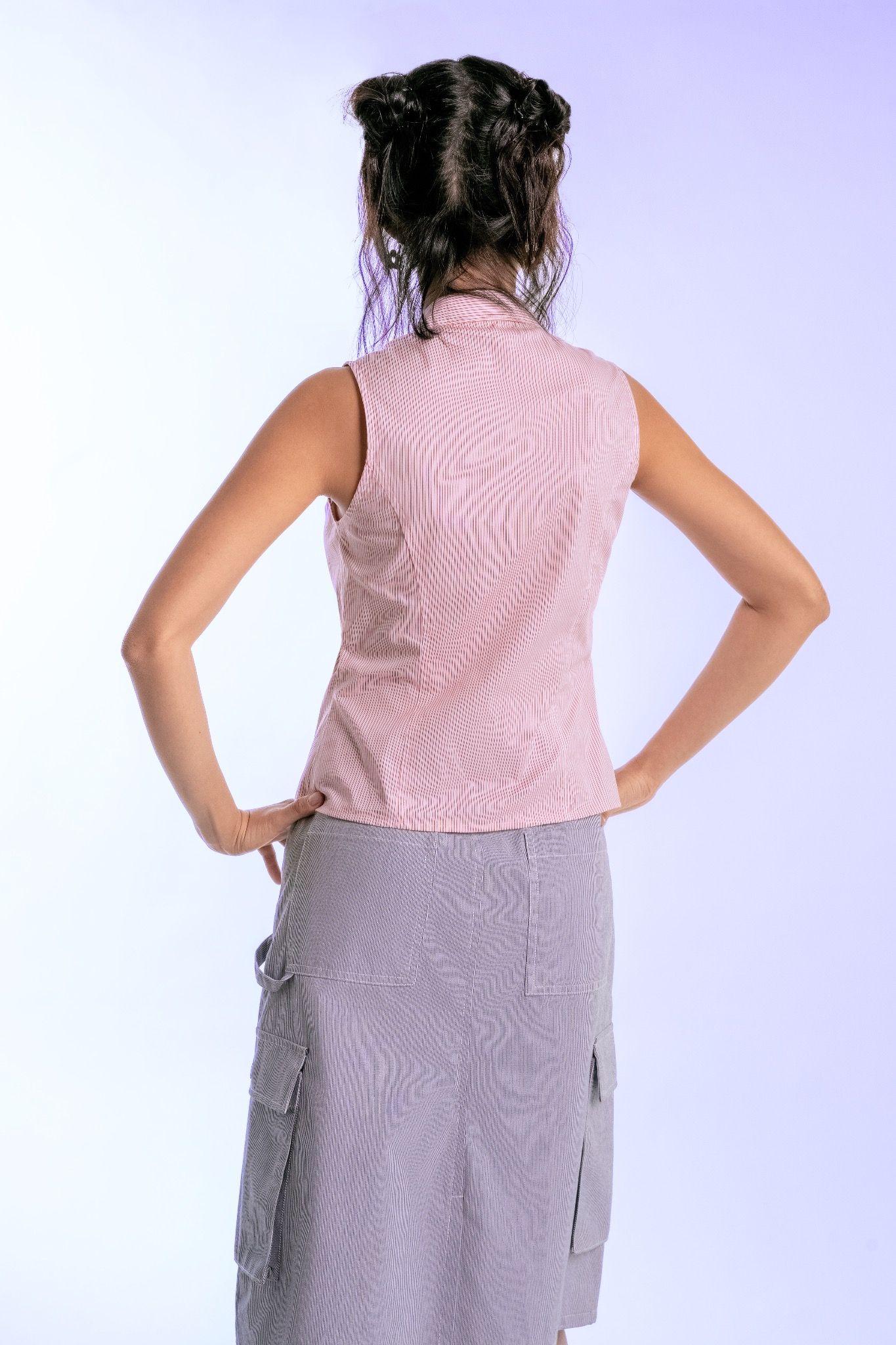 Pink Striped Sleeveless Shirt