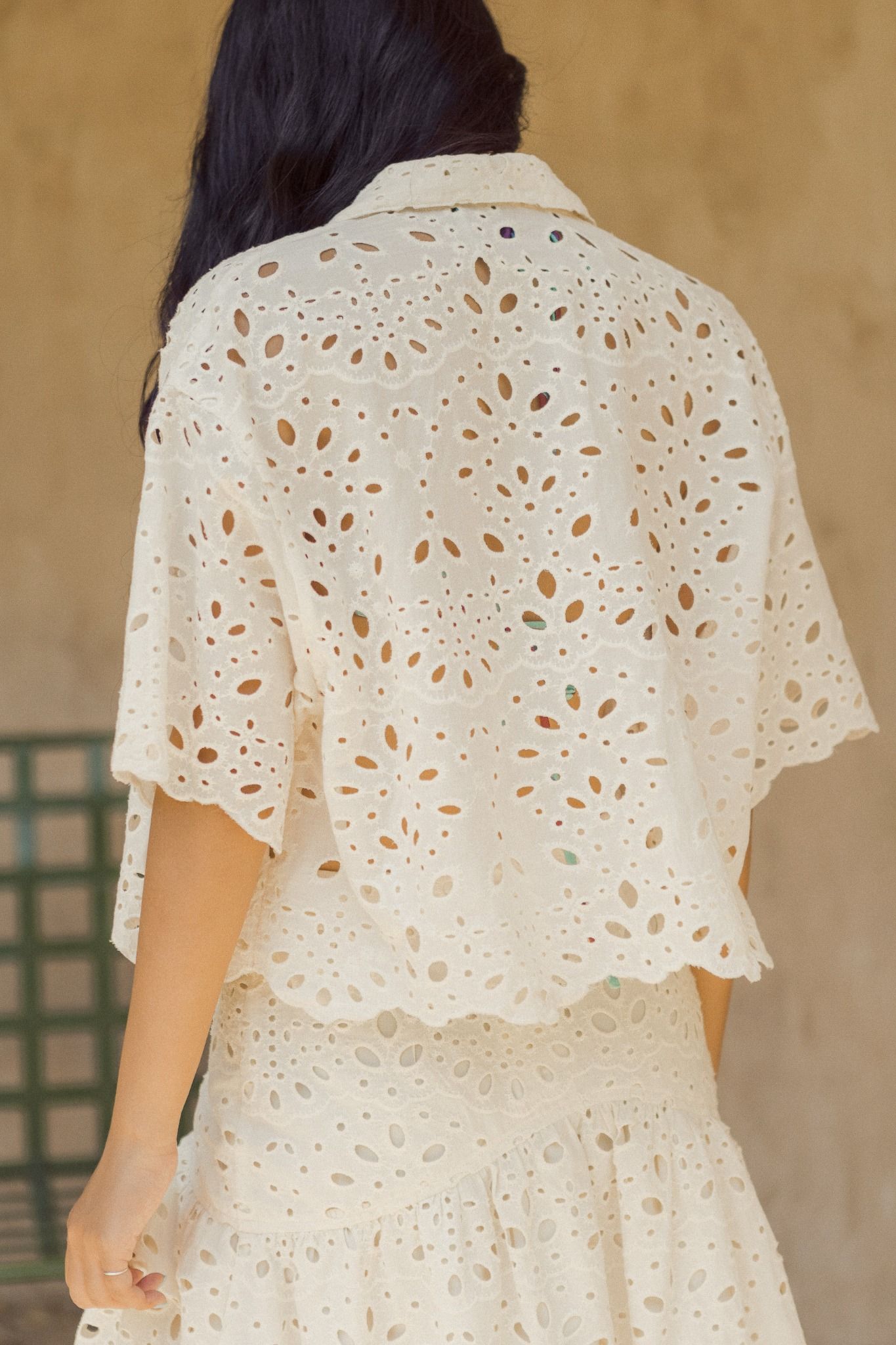  Ivory Oversized Eyelet Boxy Shirt 