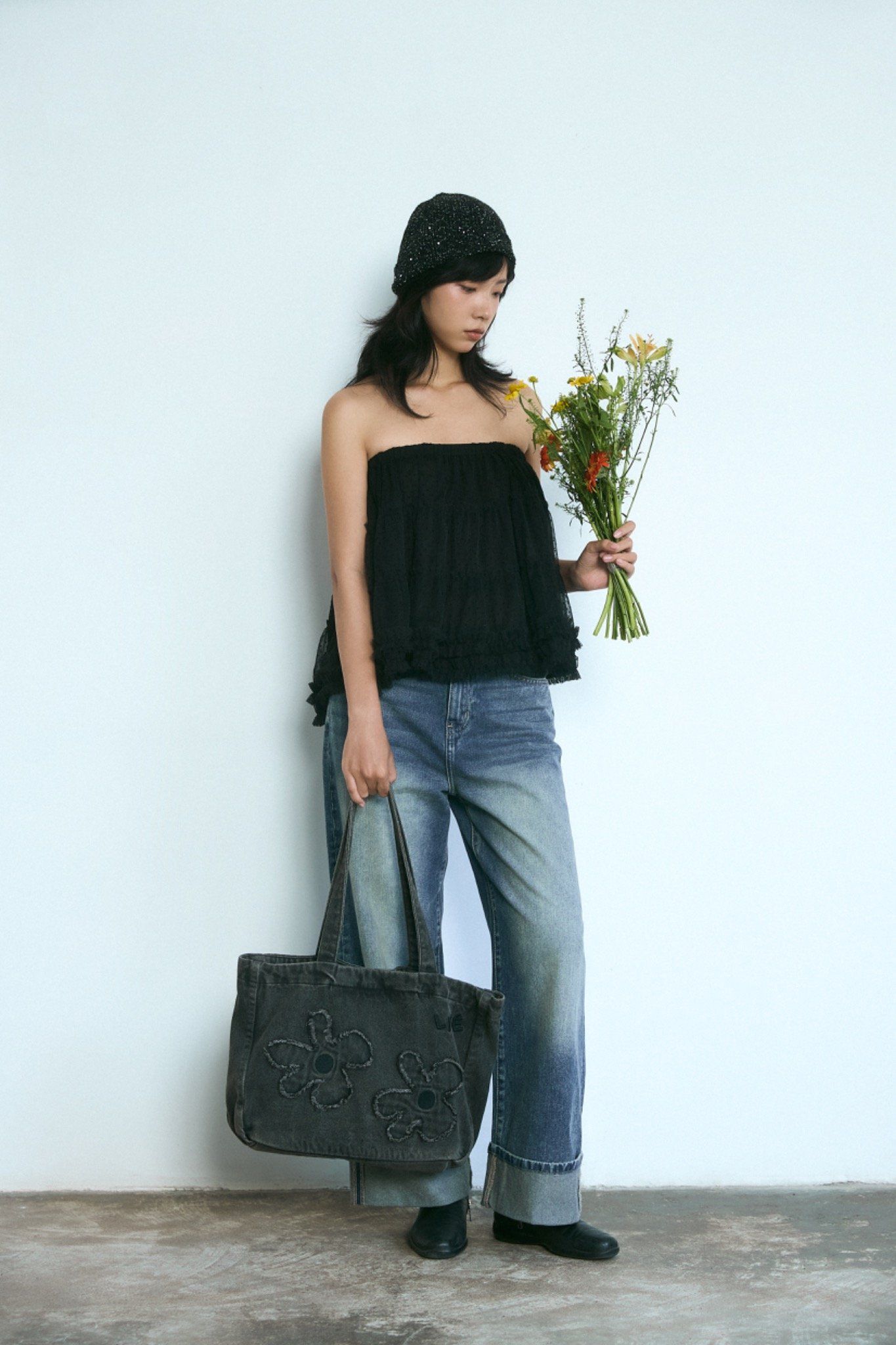 Grey Denim Tote Bag