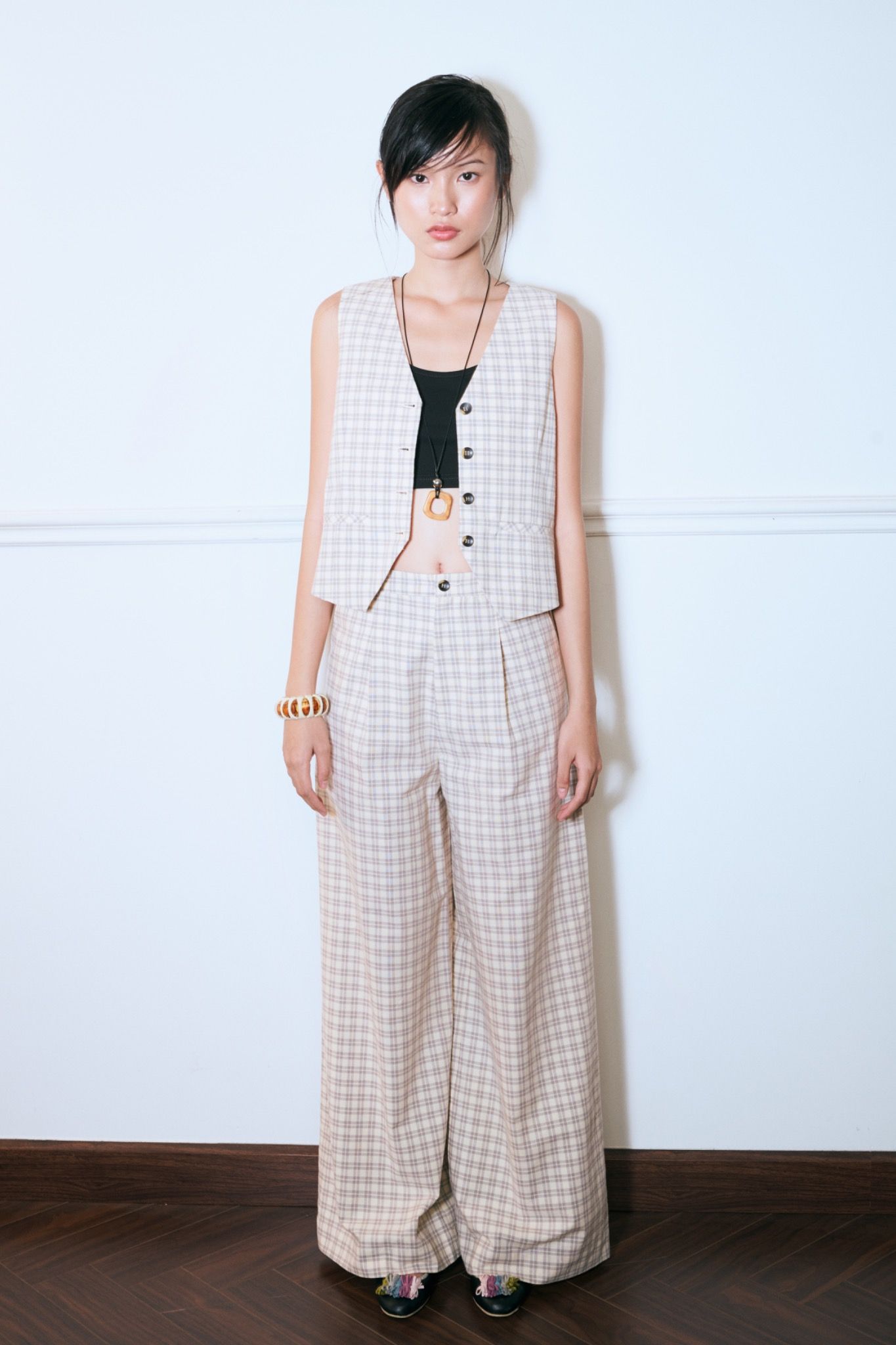 Checked Straight Leg Trousers