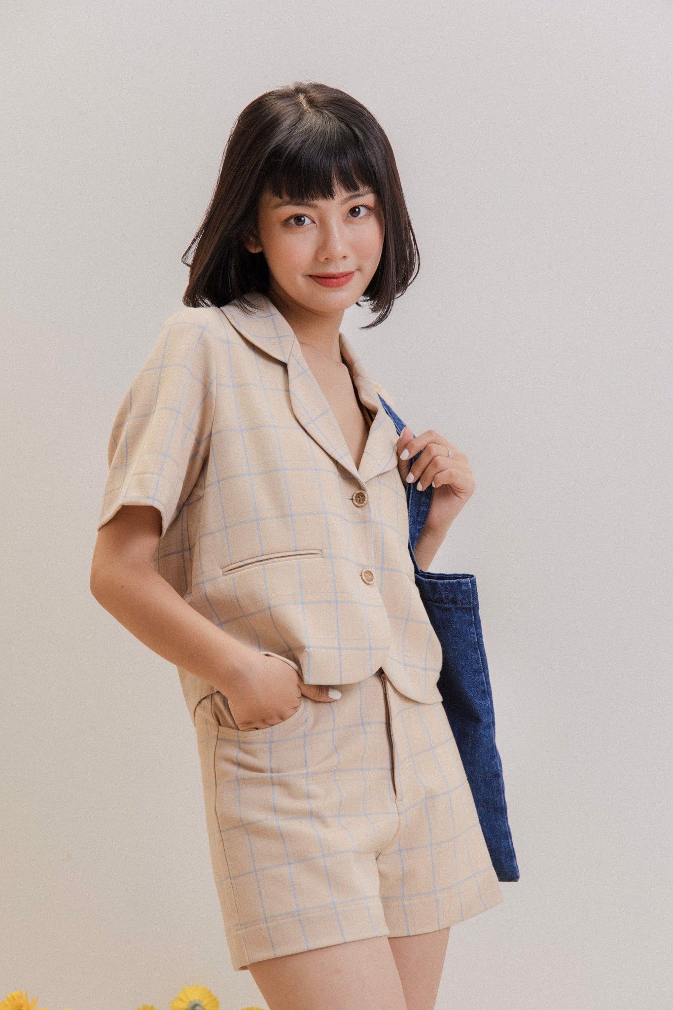 Cropped Checked Blazer