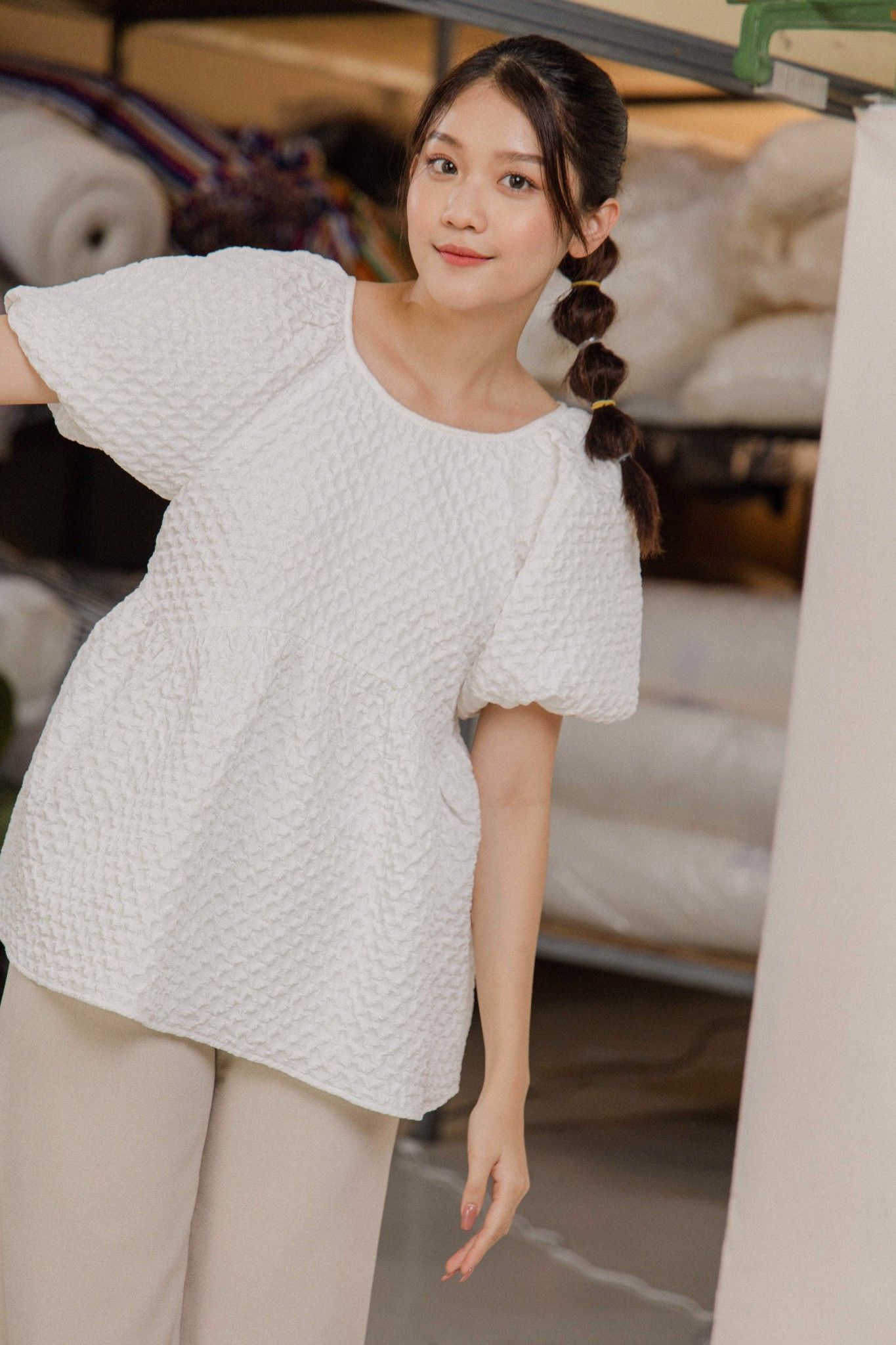 White Jacquard Blouse