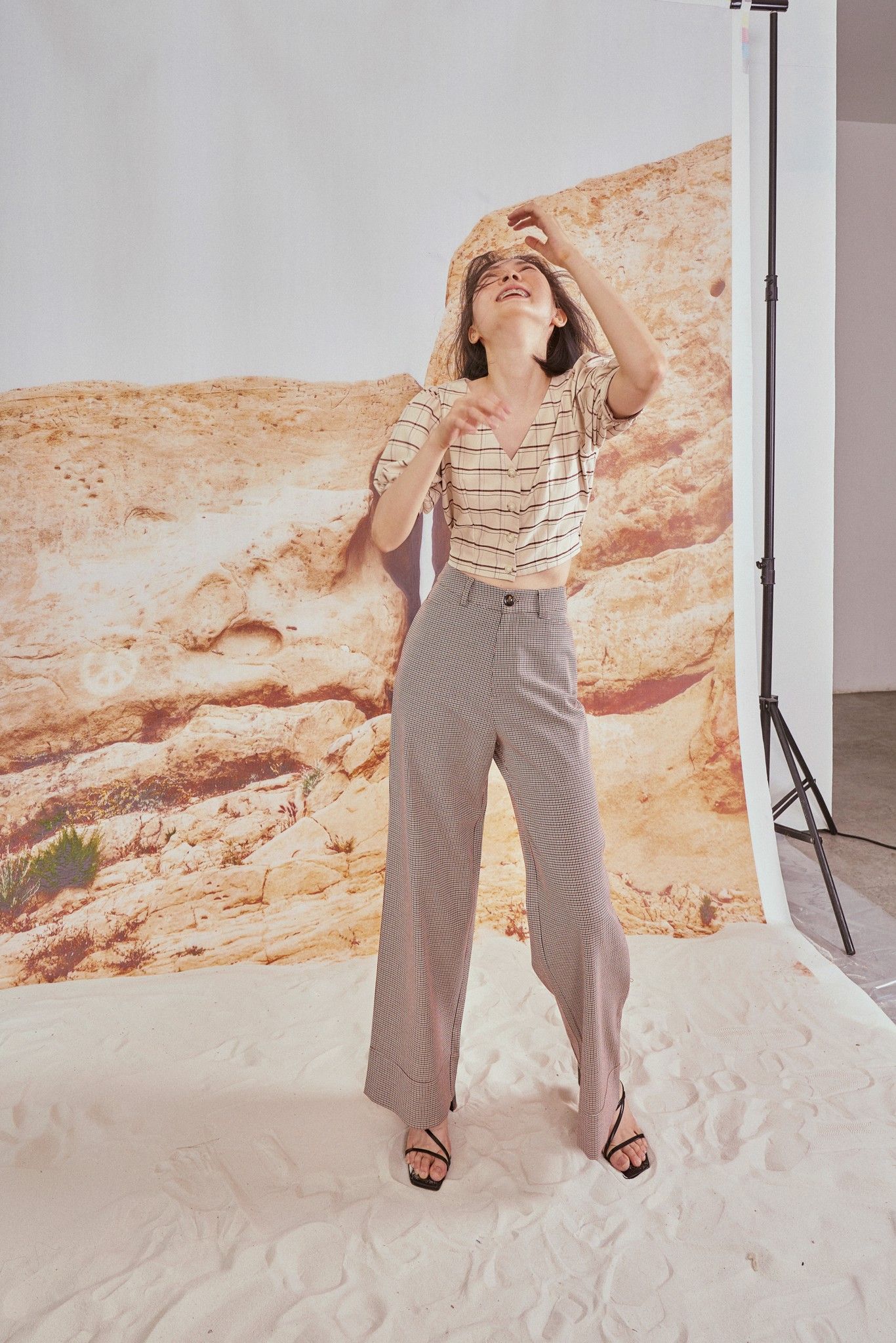 Checked Straight Leg Trousers
