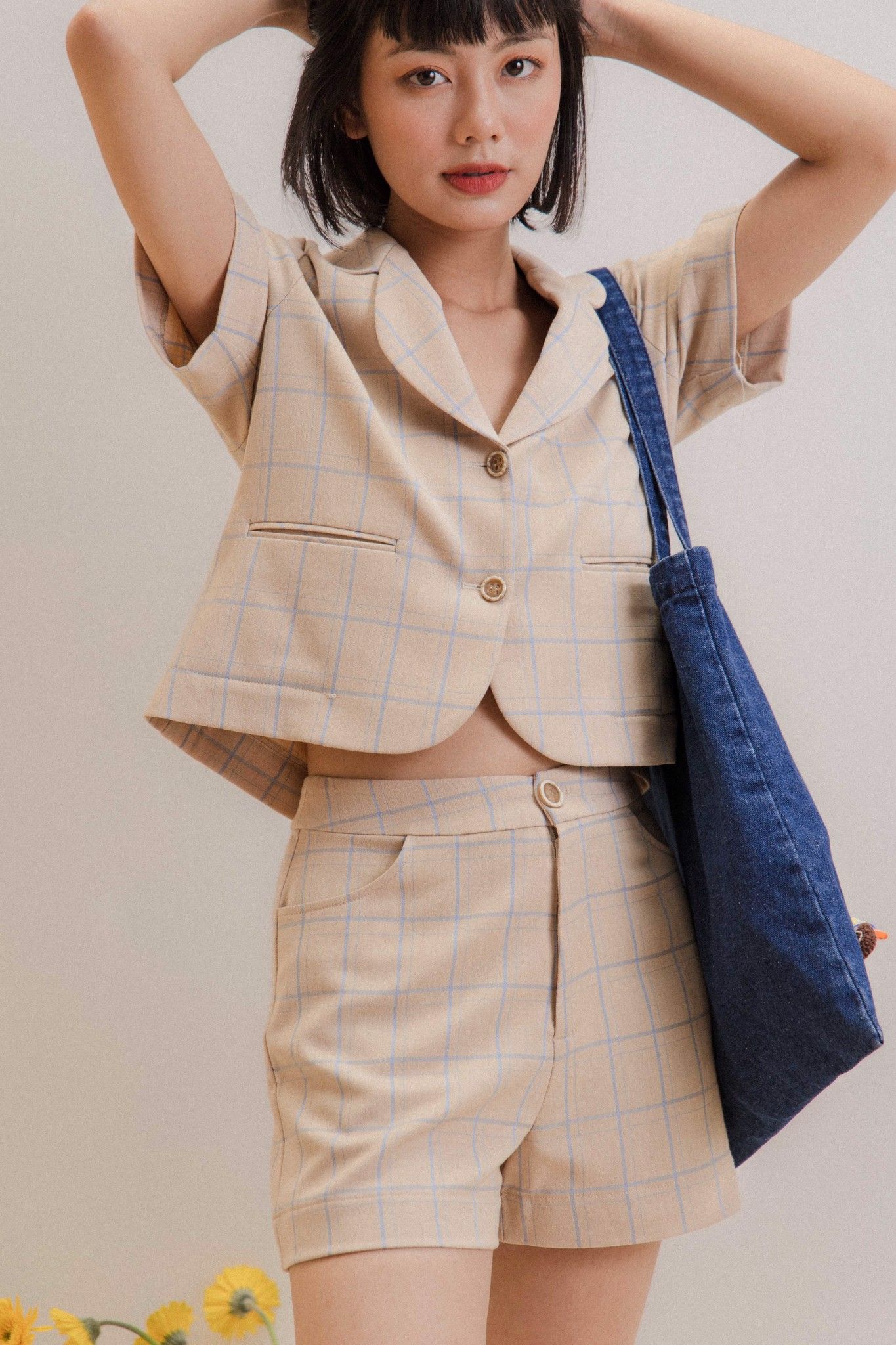 Cropped Checked Blazer
