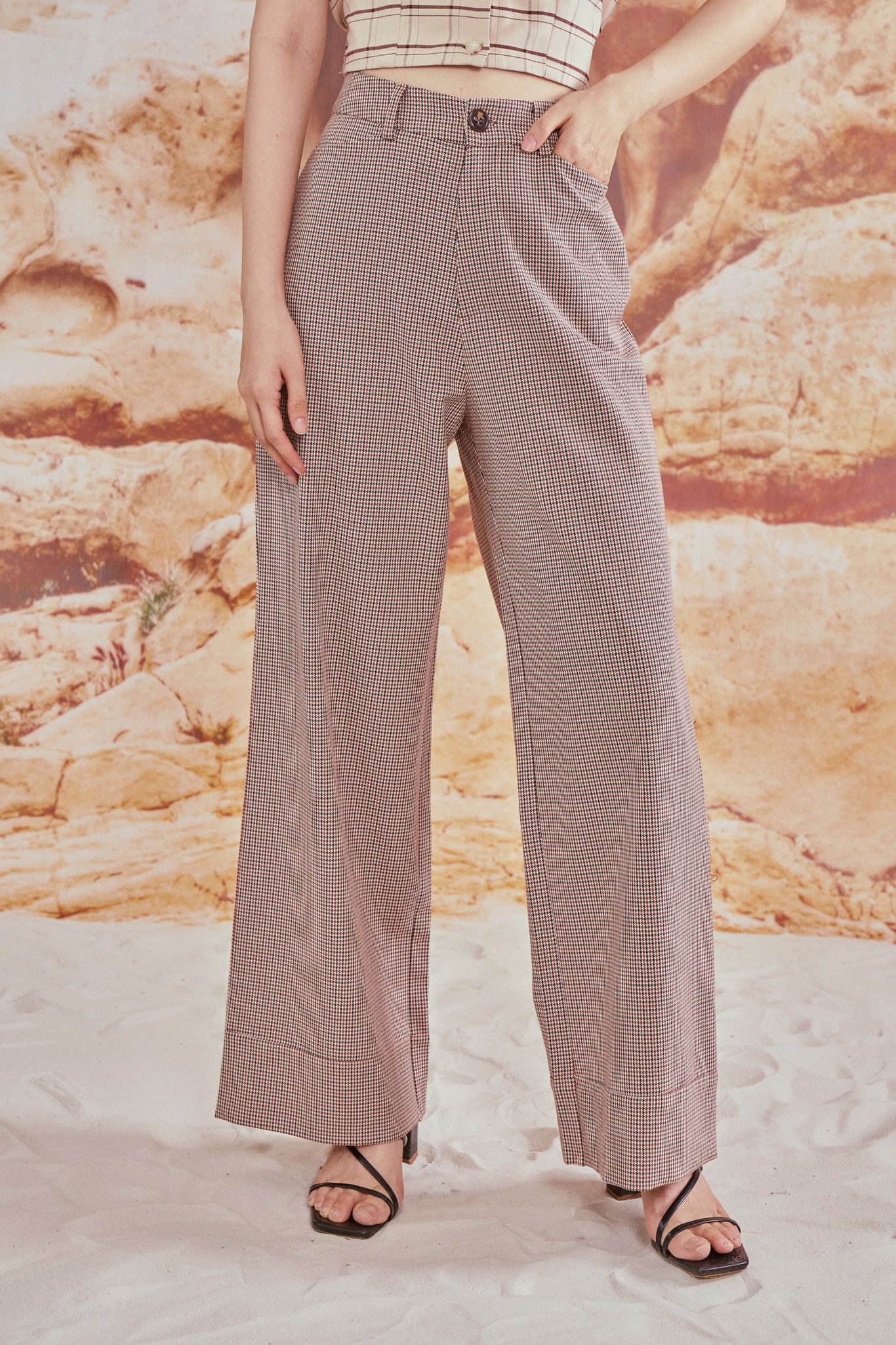 Checked Straight Leg Trousers