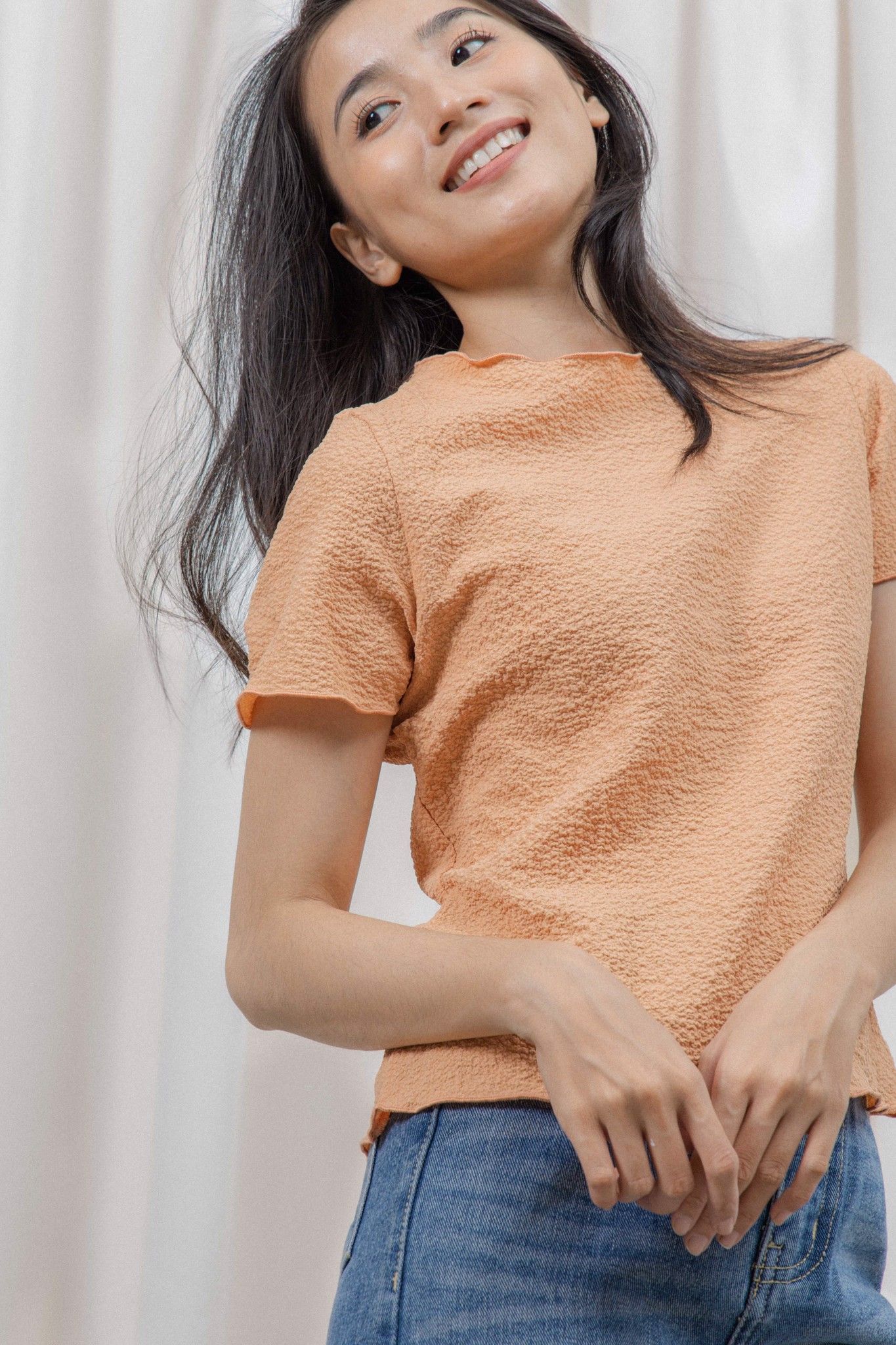 Seersucker Top - Peach