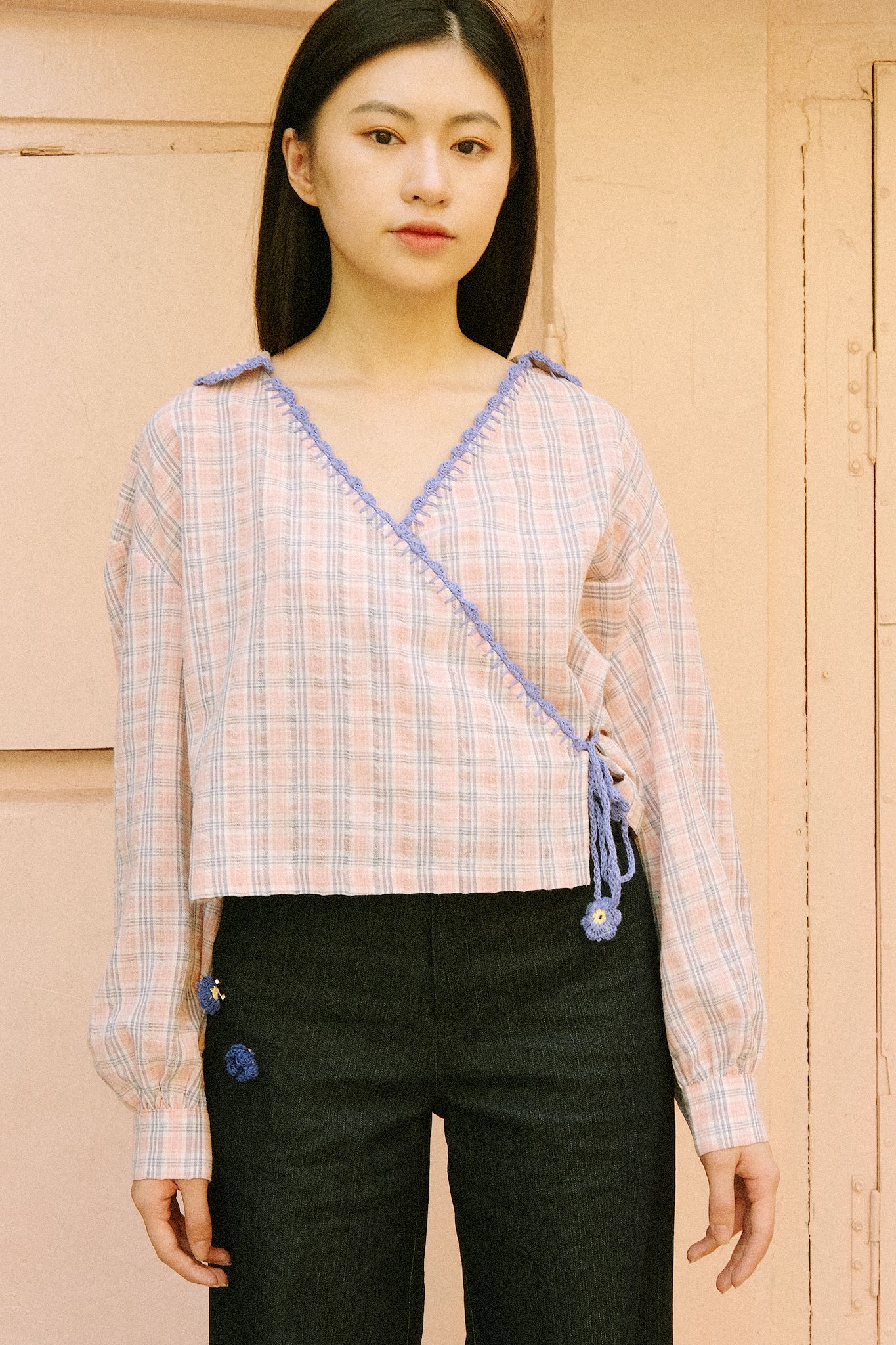 Checked Blouse With Handmade Crochet Details