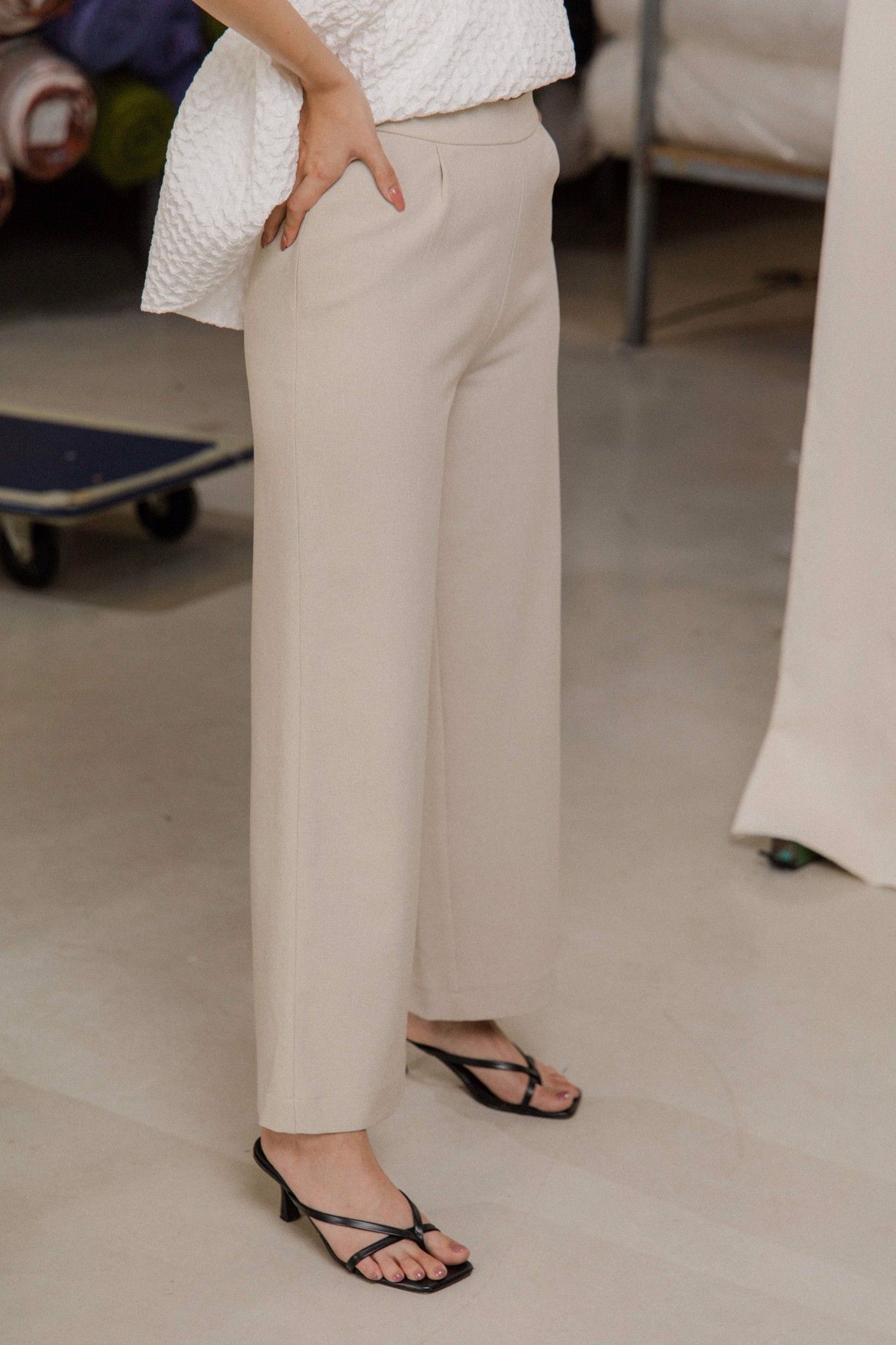 Straight Leg Trousers - Beige
