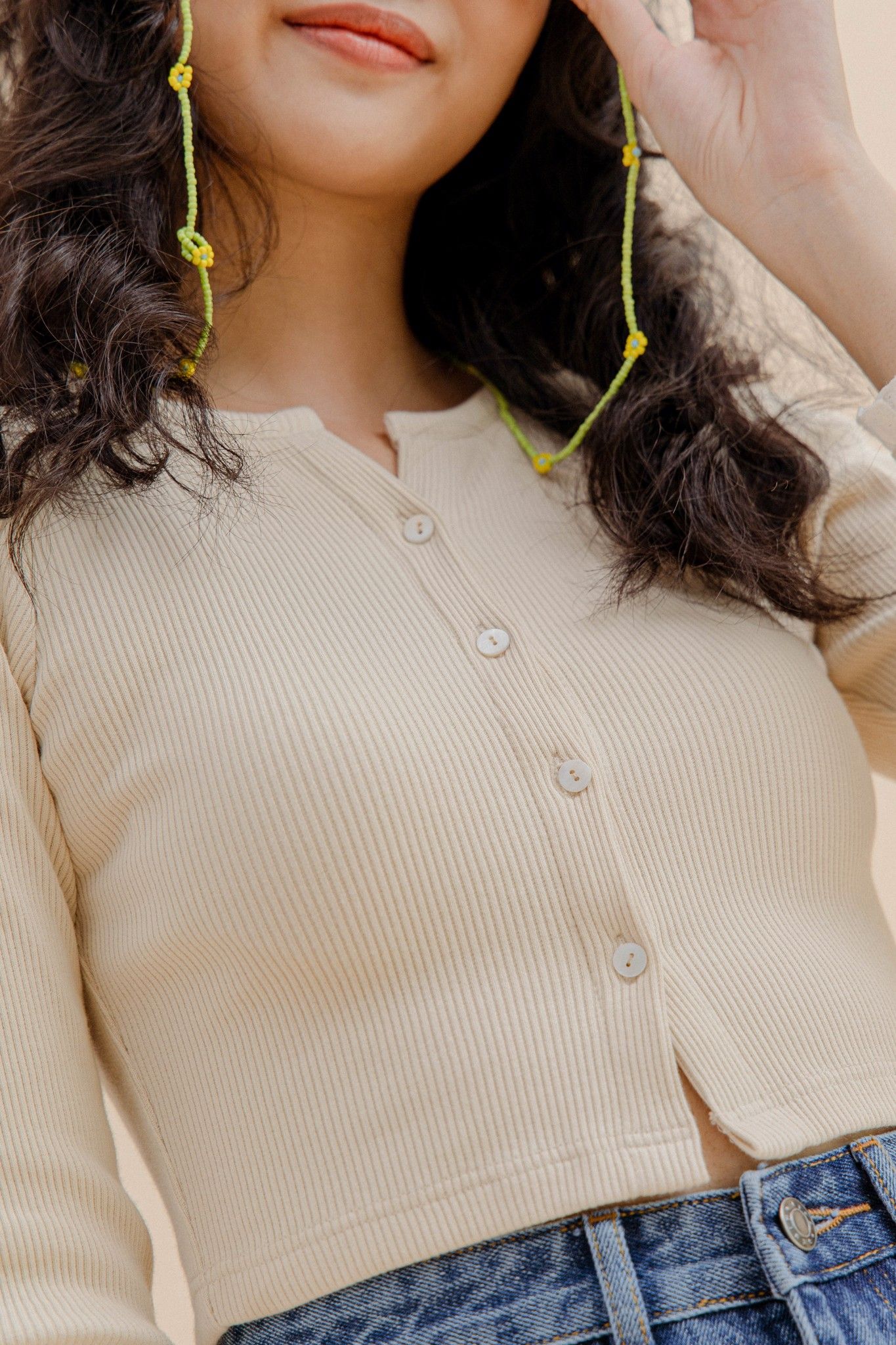 Ivory Cardigan With Ruffle
