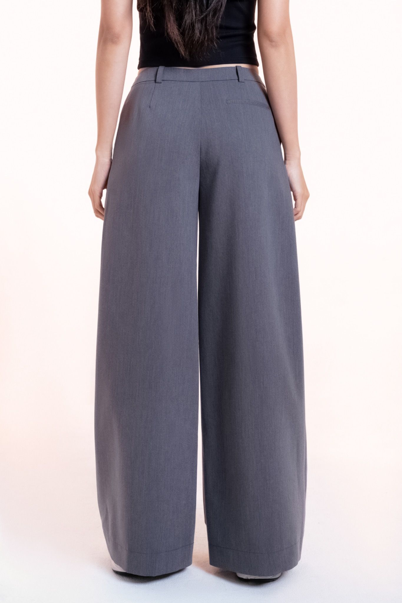 Grey Tailored Wide Leg Trousers