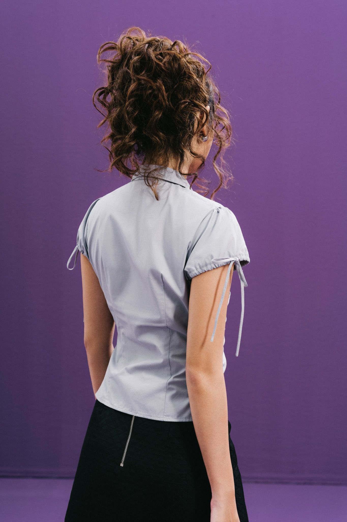Neutral Grey Short Sleeve Ruched Shirt