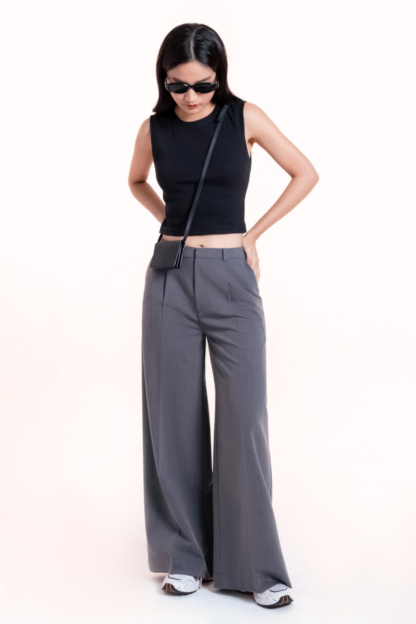 Grey Tailored Wide Leg Trousers