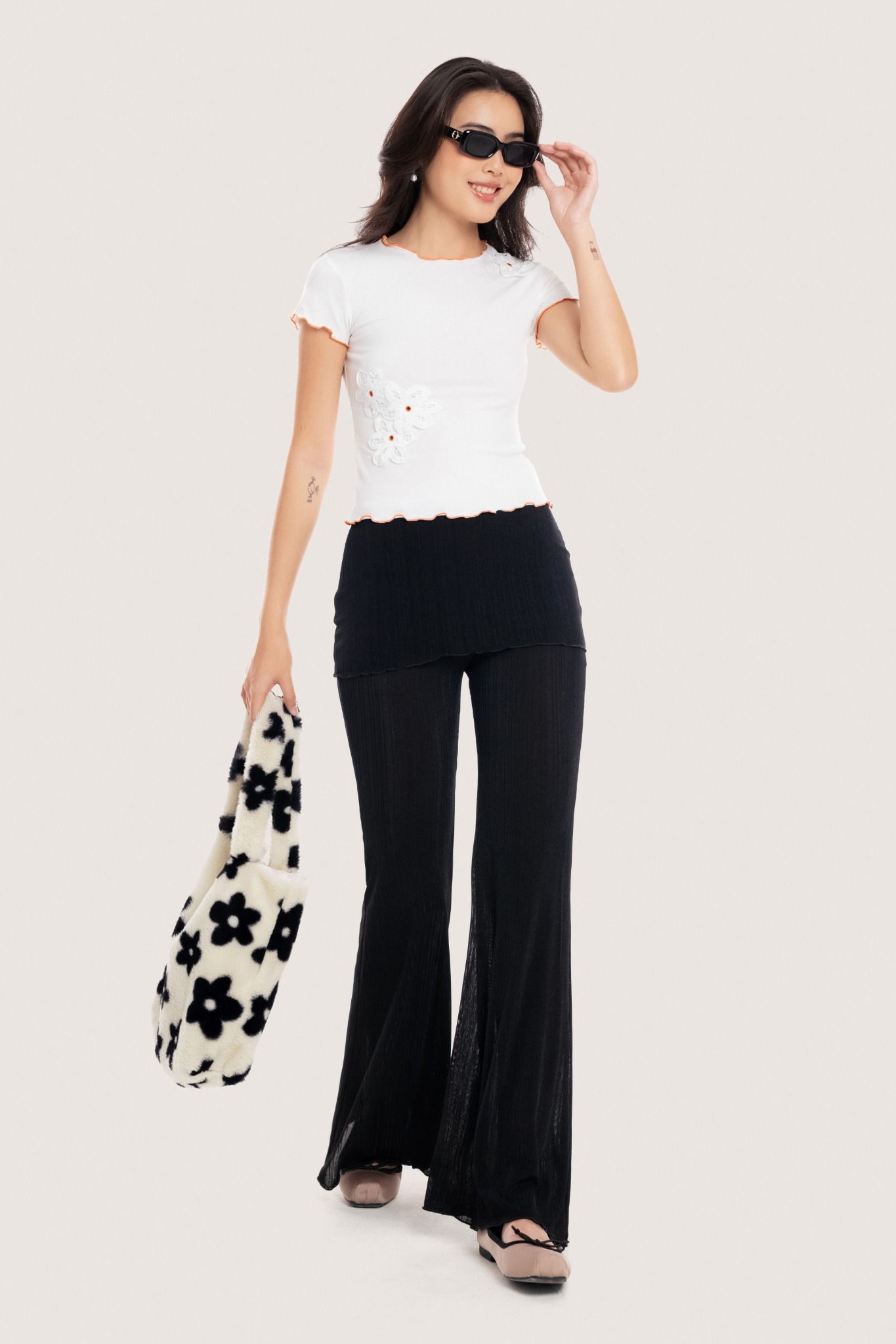 White Flowers Embellished Crop Top